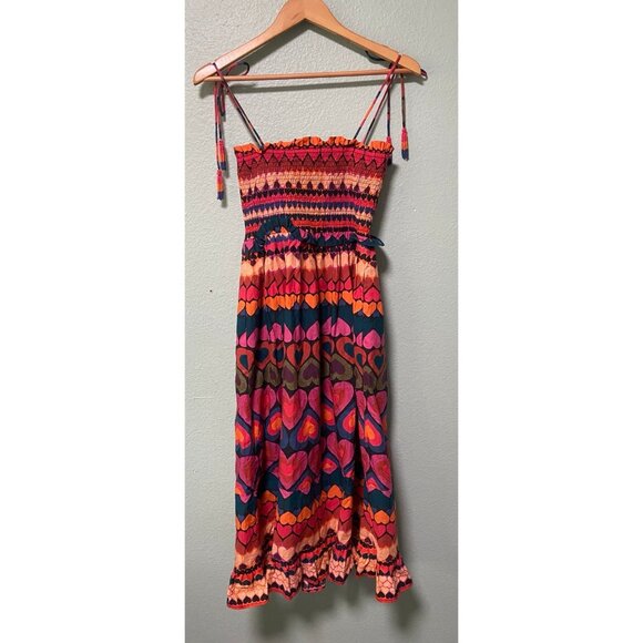 New NWT Farm Rio Anthropologie Beaded Heart Smocked Cover-Up Dress Size Small - Picture 3 of 10